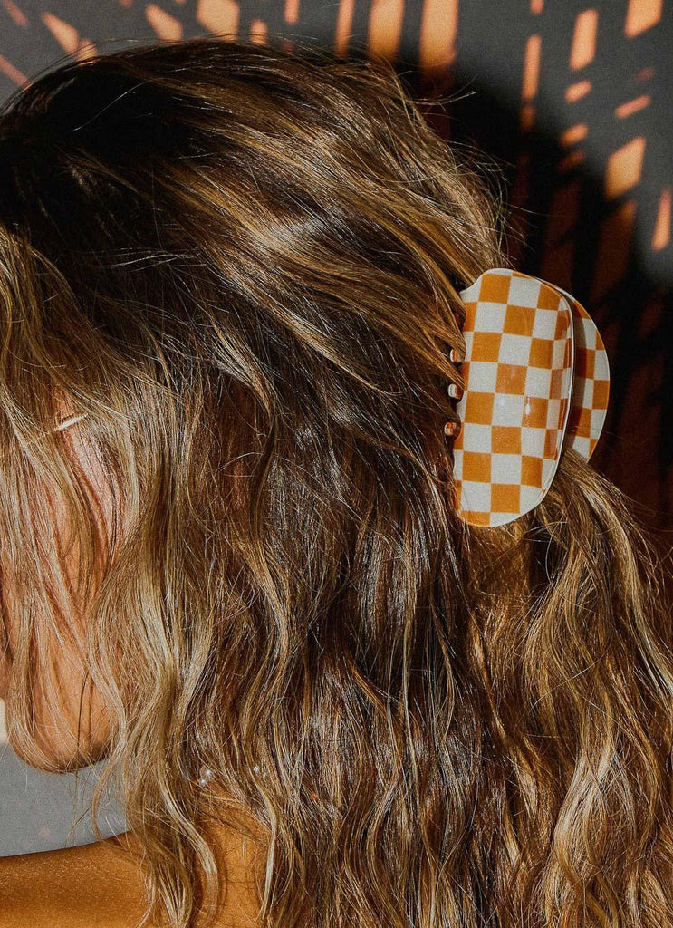 Saturday Style Hair Clip - Orange Check - Peppermayo US