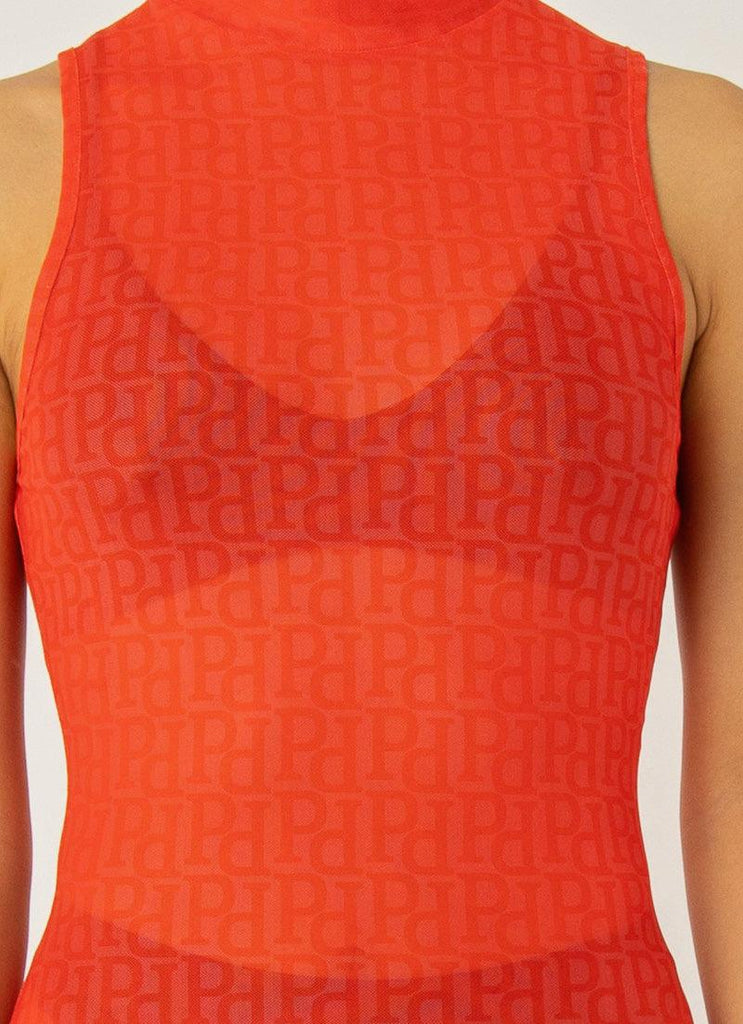 Cool To Be Kind Mesh Dress - Tangerine Monogram - Peppermayo US