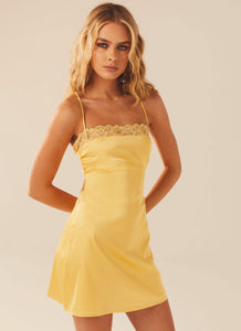 Fleur Satin Mini Dress - Lemon Cream - Peppermayo US