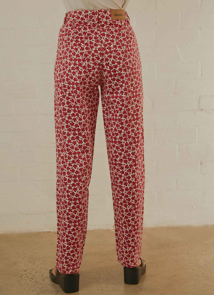 Shelby Hemp Print Wide Leg Pant - Red - Peppermayo US