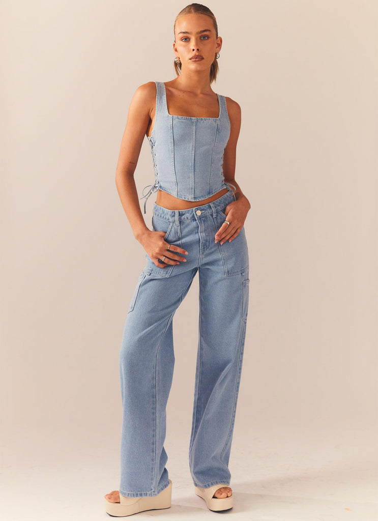 Giddy Up Denim Bustier Top - Subdued Blue – Peppermayo US