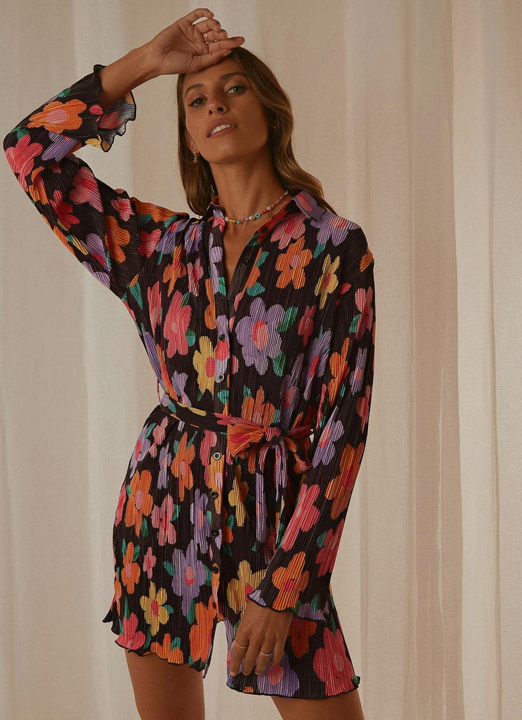 Soho Chic Shirt Dress - Noir Bloom - Peppermayo US