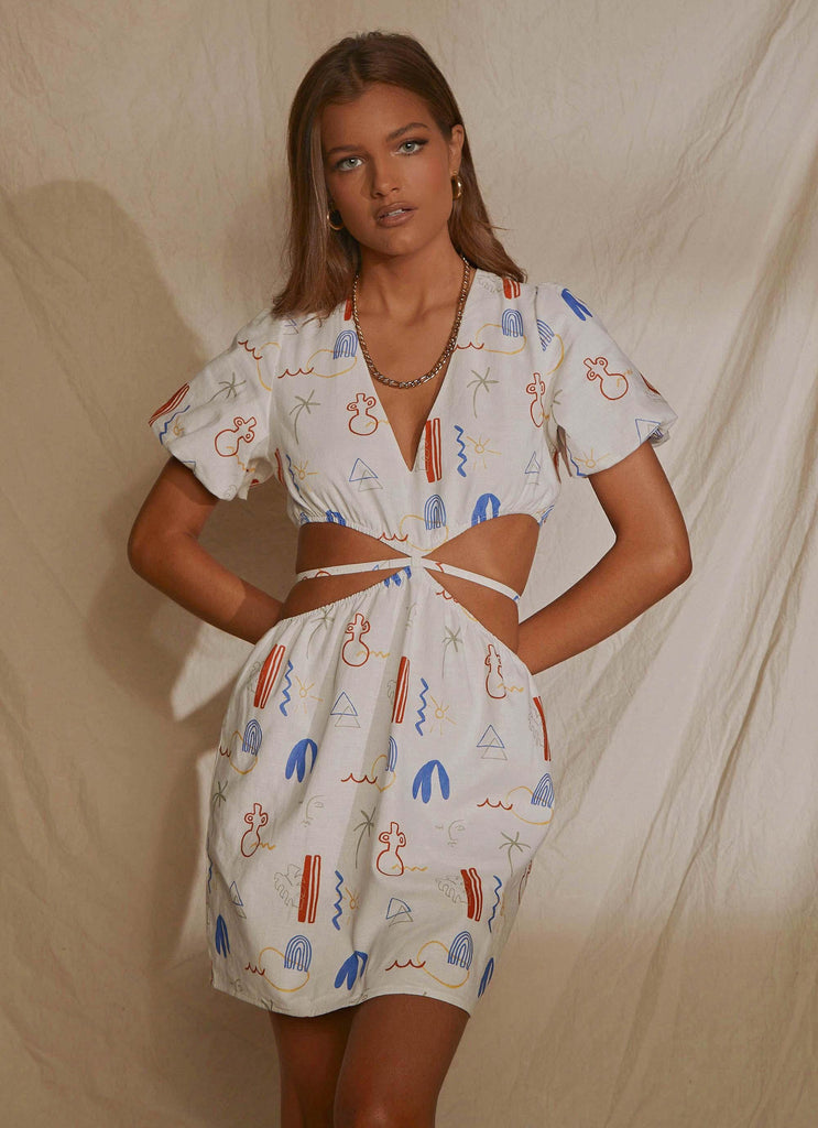 Art Girl Linen Mini Dress- Santorini - Peppermayo US