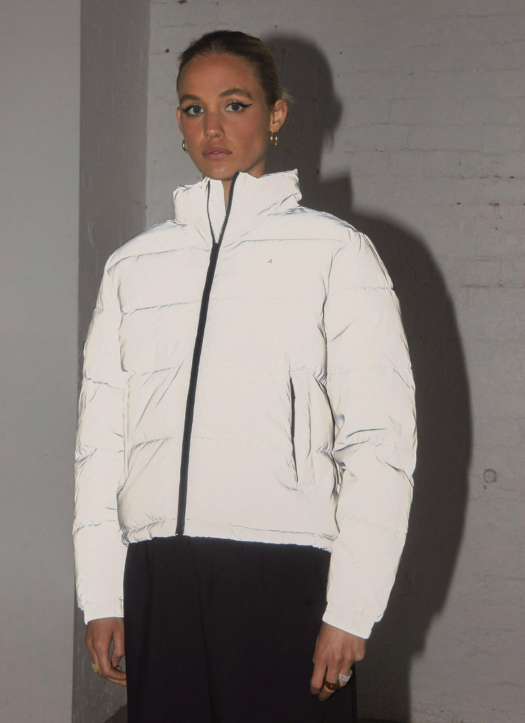 Womens Track Puffer Jacket - Reflective - Peppermayo US