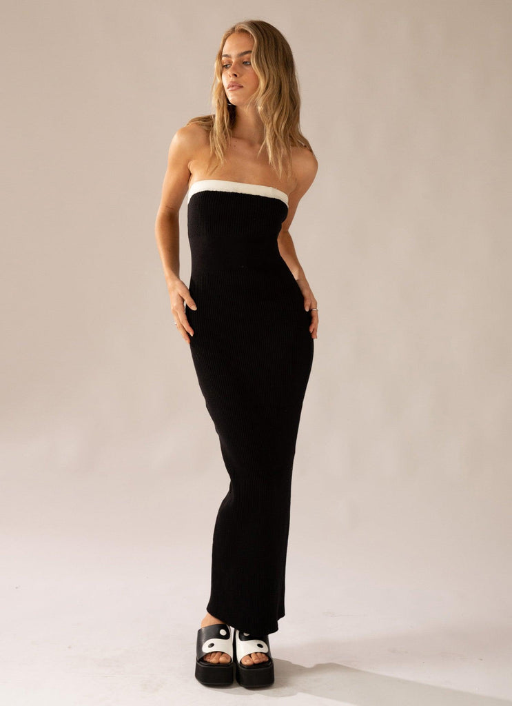 Hazey Knit Maxi Dress - Black - Peppermayo US