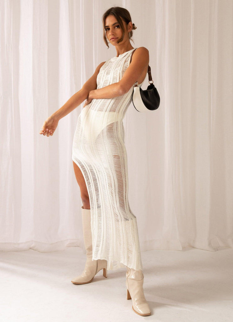 Perri Ladder Knit Maxi Dress - Ivory - Peppermayo US