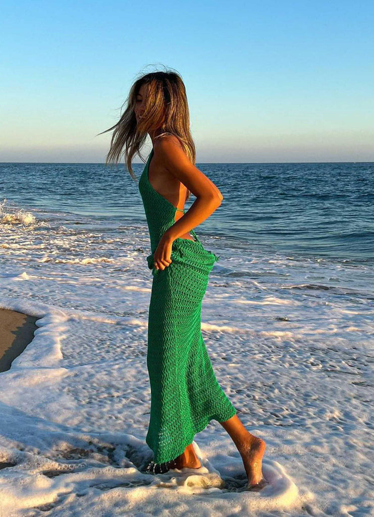 Coastal Streets Crochet Maxi Dress - Green - Peppermayo US