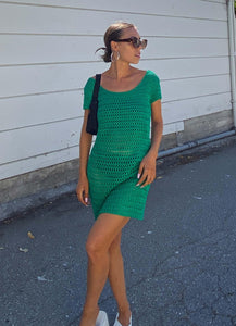 Glimpses Crochet Mini Dress - Green - Peppermayo US