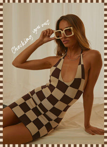 The Groove Knit Halter Dress - Choc Check - Peppermayo US