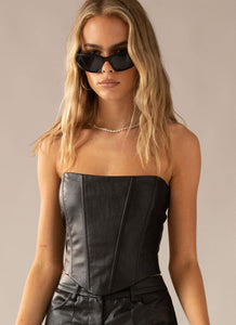Run The Show PU Bustier Top - Black - Peppermayo US