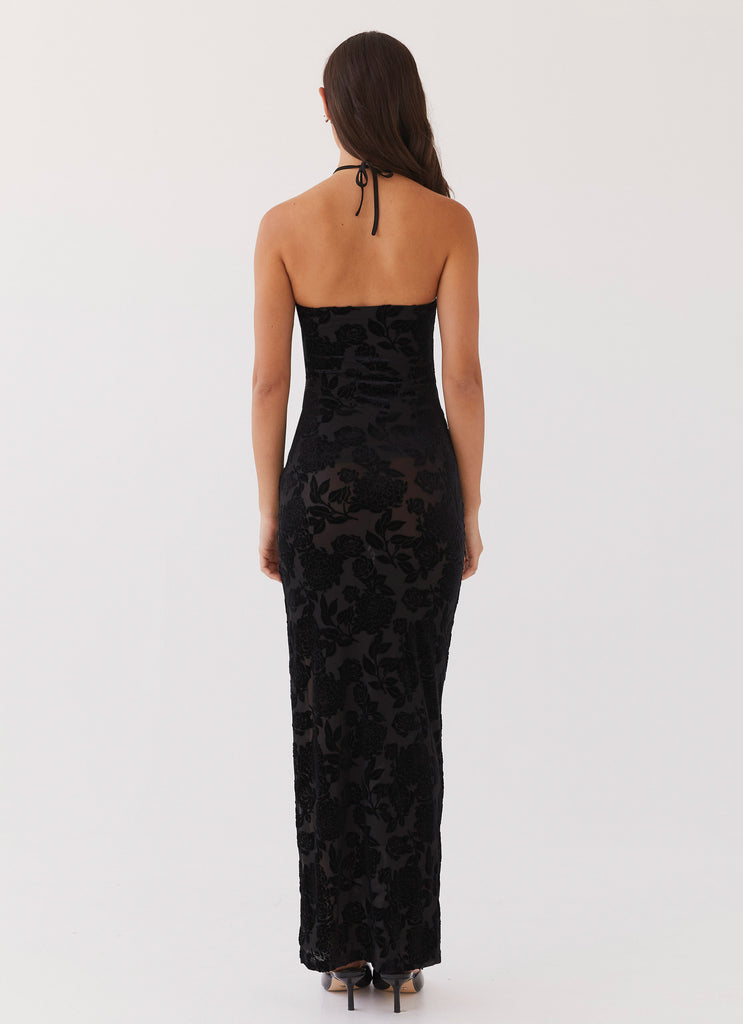 Womens Trouble Love Maxi Dress in the colour Black in front of a light grey background