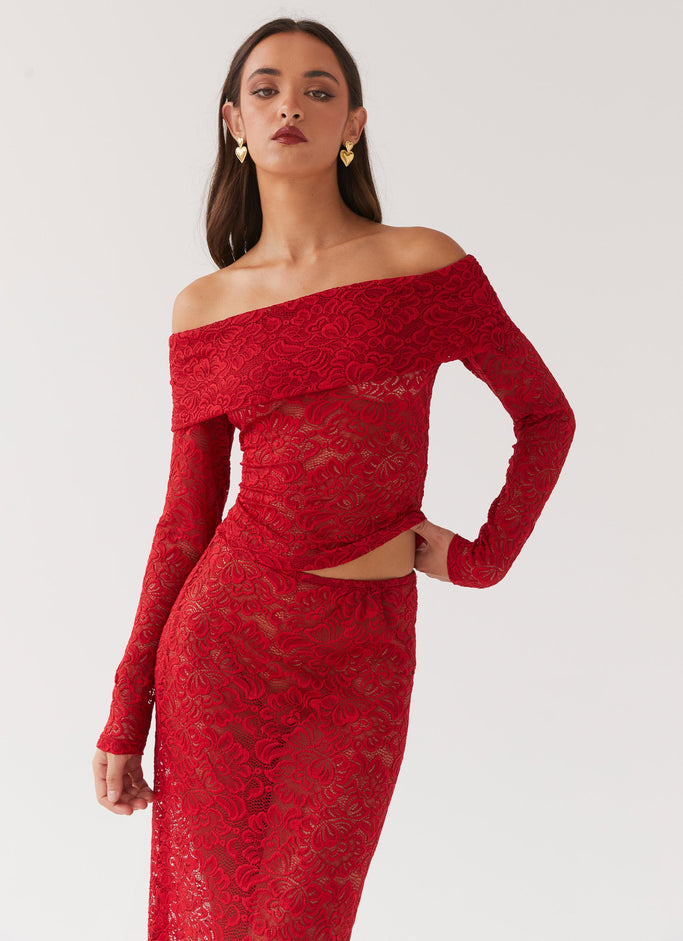Zephyra Lace Long Sleeve Top - Red