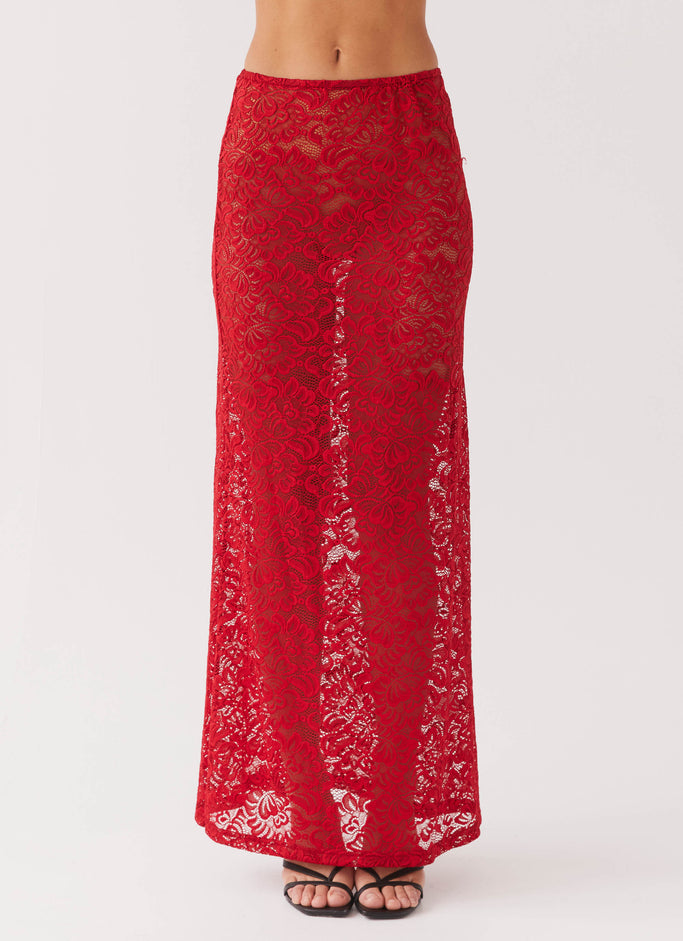 Zephyra Lace Maxi Skirt - Red
