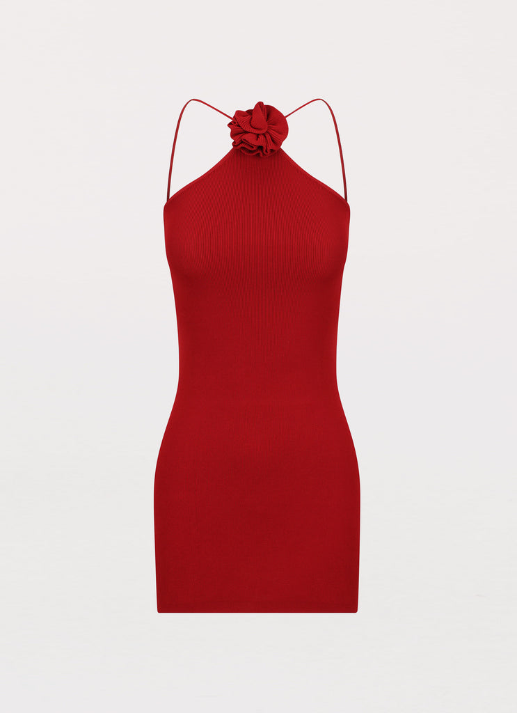 Delphi Rose Knit Mini Dress - Rouge Red Peppermayo US Delphi Rose Knit Mini Dress - Rouge Red Peppermayo US