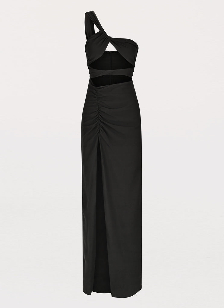 Womens Calling On You Maxi Dress in the colour Black in front of a light grey background