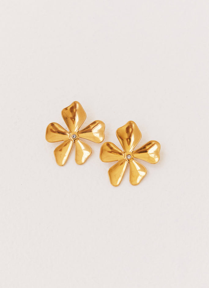 Daisy Love Flower Earrings - Gold