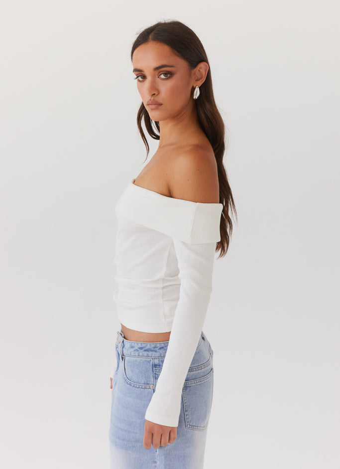 Hayley Long Sleeve Ribbed Top - White