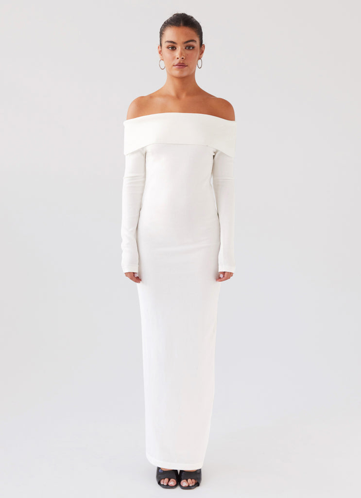 Alexandra Off Shoulder Knit Maxi Dress - Ivory Peppermayo US Alexandra Off Shoulder Knit Maxi Dress - Ivory Peppermayo US