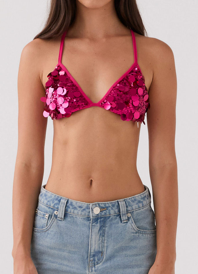 Sequin Bralet In Hot Pink Co-Ord