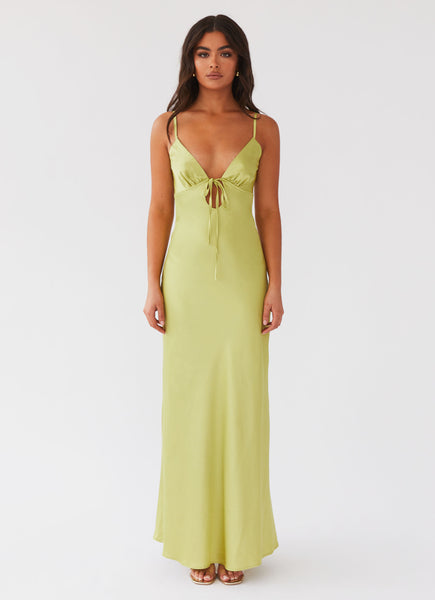 Flora Satin Maxi Dress - Green Expectations – Peppermayo US