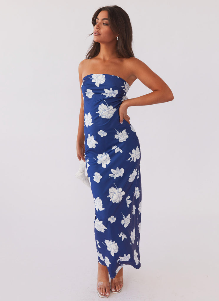 Womens What I Want Maxi Dress in the colour Navy Flora in front of a light grey background