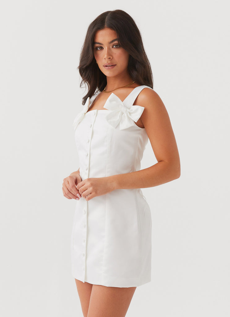 Brielle Bow Satin Mini Dress - White