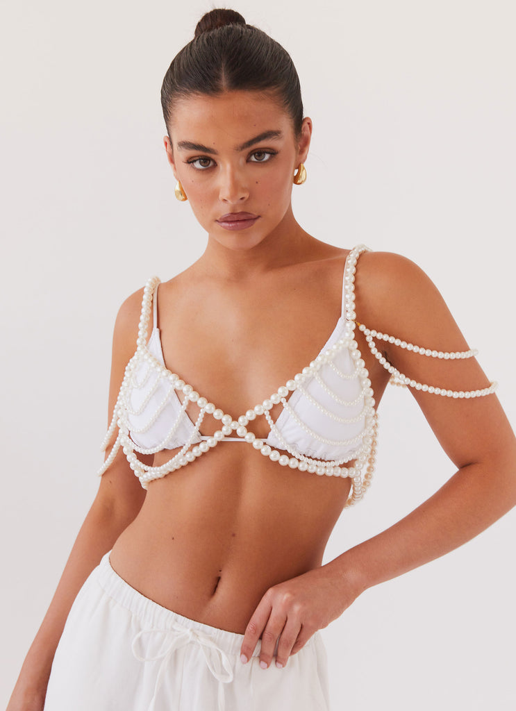 Serenade Pearl Beaded Bralet Top - Pearl