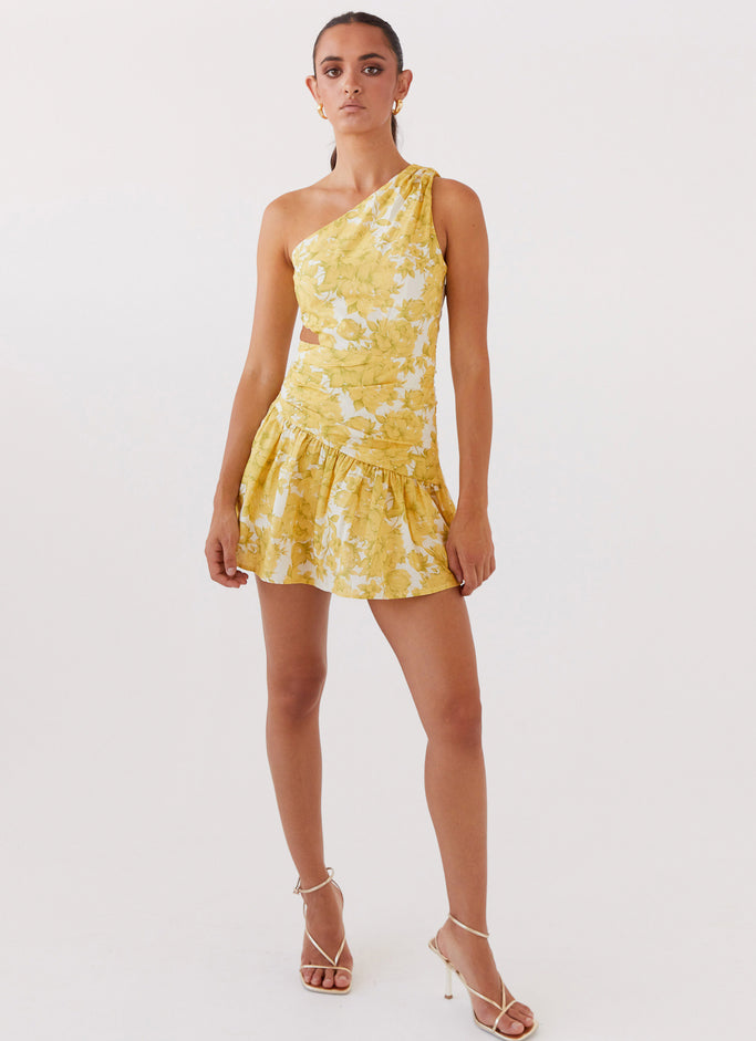 Sunkissed Hearts One Shoulder Mini Dress - Daffodil