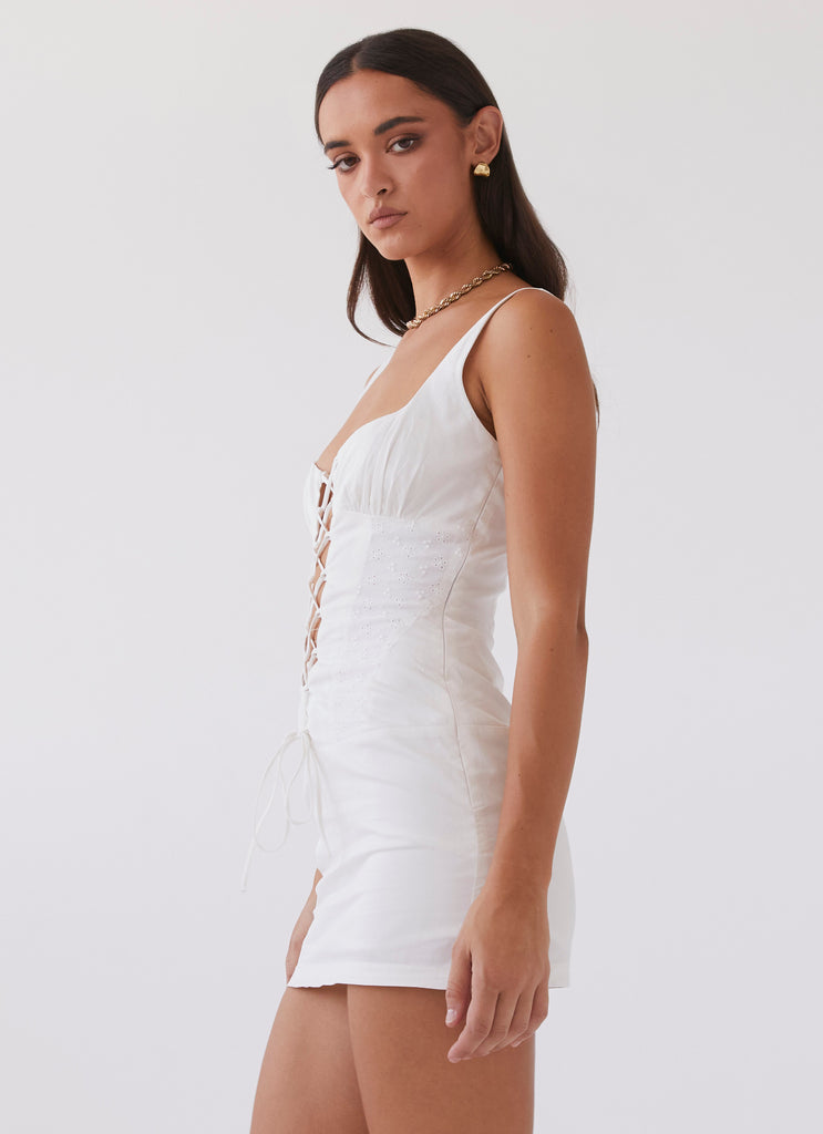 Casey Lace Up Mini Dress - White