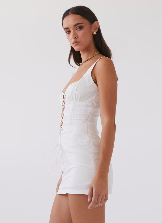 Casey Lace Up Mini Dress - White