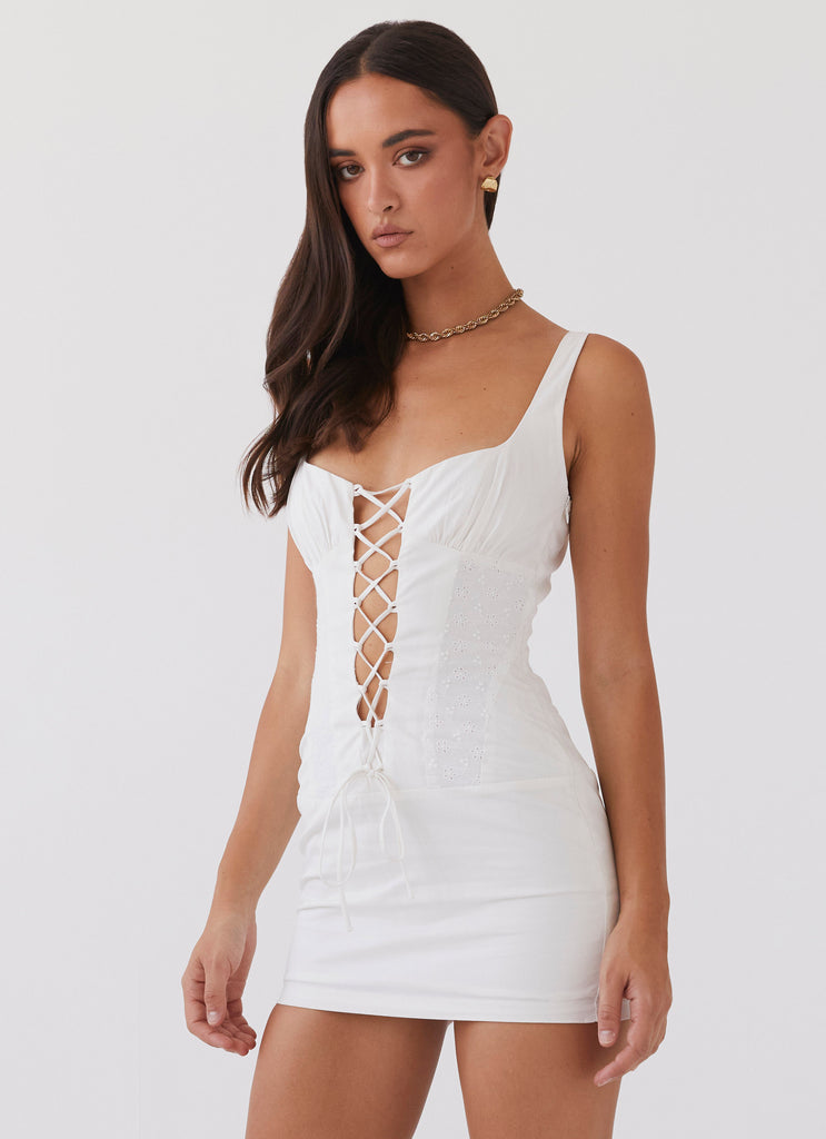 Casey Lace Up Mini Dress - White Peppermayo US Casey Lace Up Mini Dress - White Peppermayo US