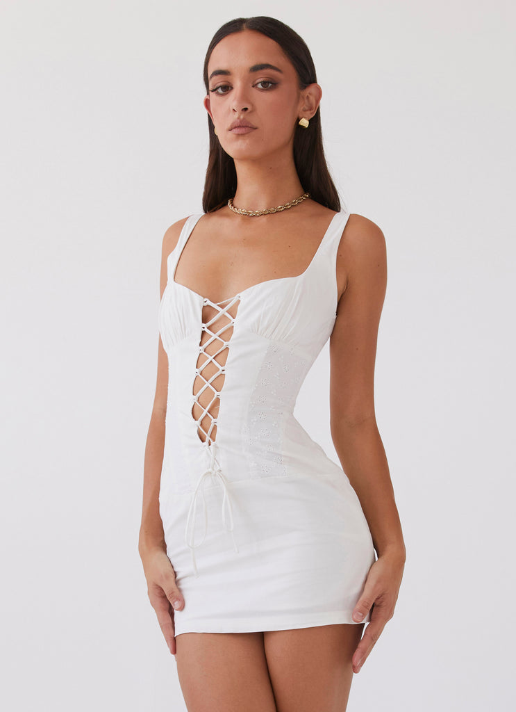 Casey Lace Up Mini Dress - White Casey Lace Up Mini Dress - White
