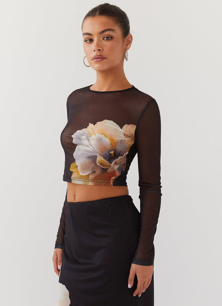 Chain Reaction Mesh Long Sleeve Top - Black Orchid