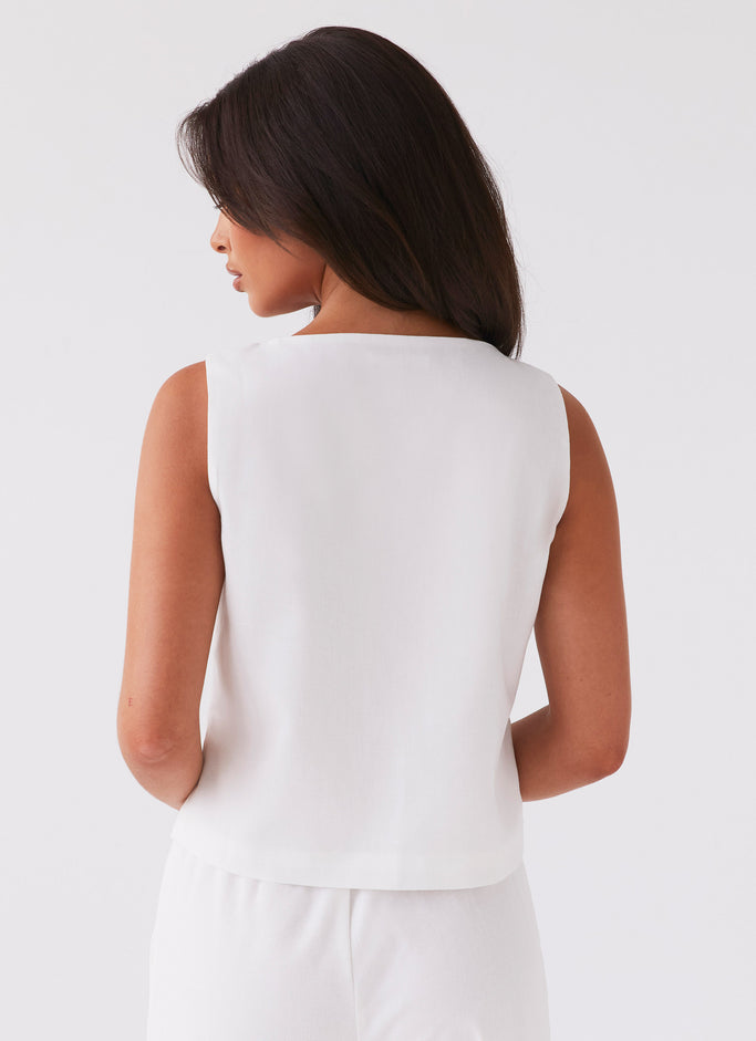 Tina Linen Vest Top - White