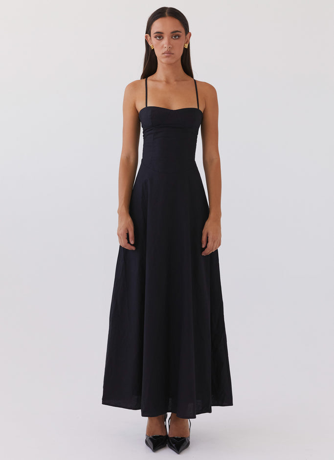 Angelina Linen Maxi Dress - Black