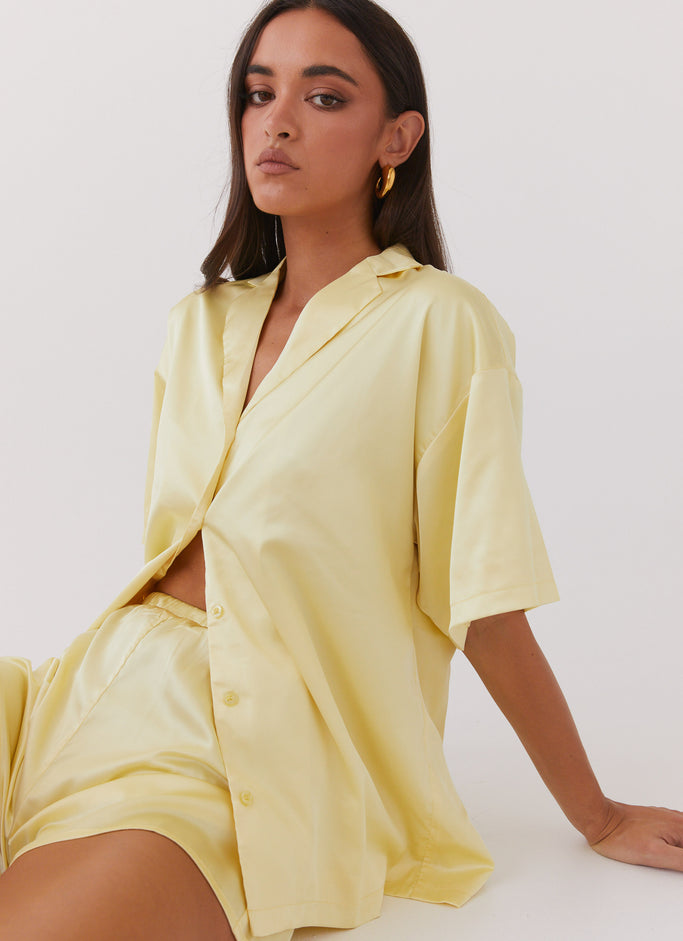Julia Satin Oversized Shirt - Lemon