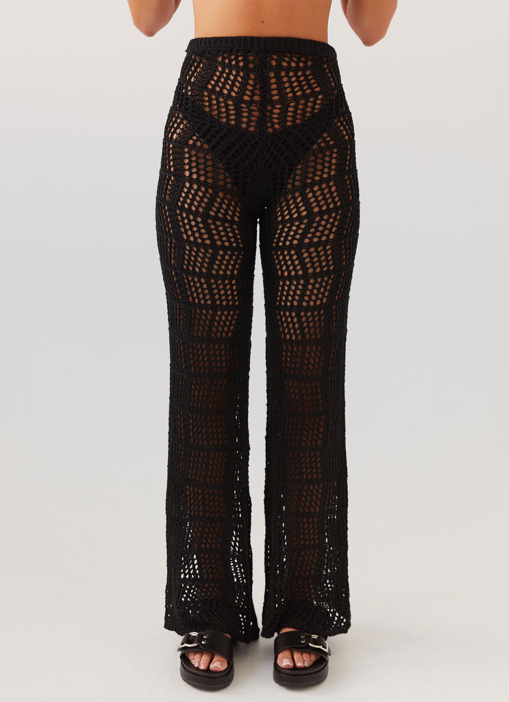 Womens Cabo Paradise Crochet Pants in the colour Black in front of a light grey background