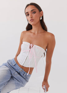 Womens All My Affection Bustier Top in the colour Pink Ribbon in front of a light grey background
