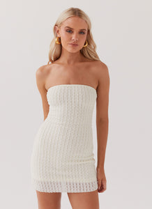 Womens Calm Waters Knit Mini Dress in the colour Cream in front of a light grey background