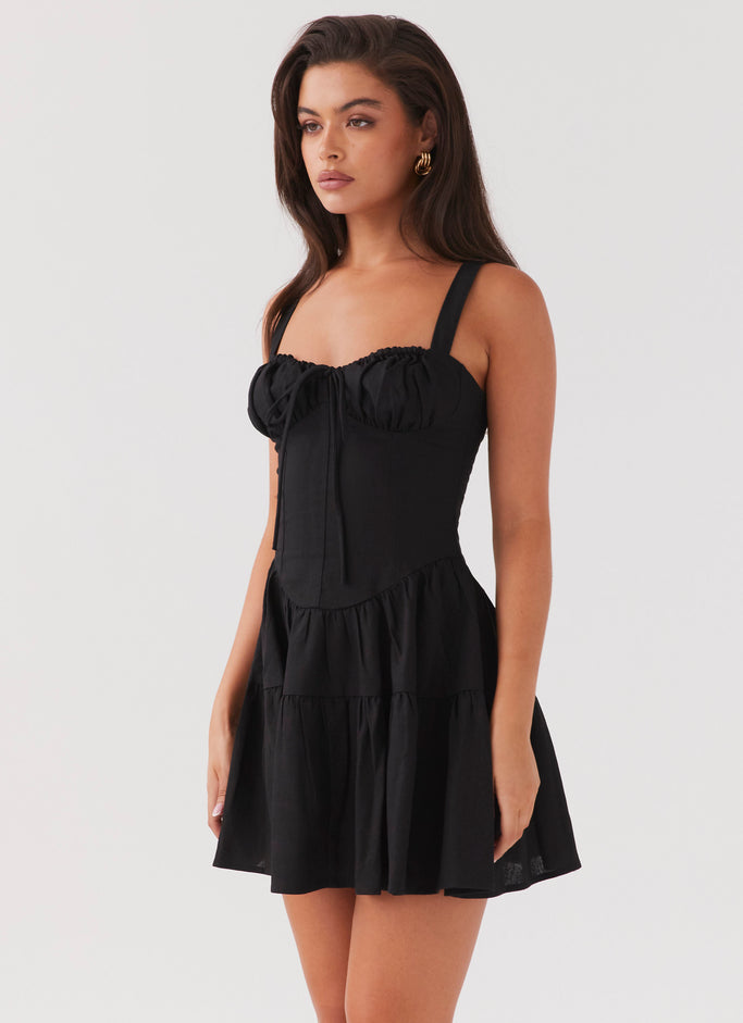 MESSINA Linen Womans Mini Dress Wide Waist Summer Dress Deep V