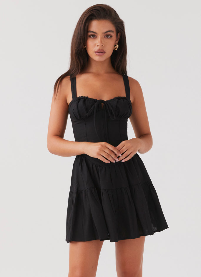 Lucie Linen Mini Dress - Black
