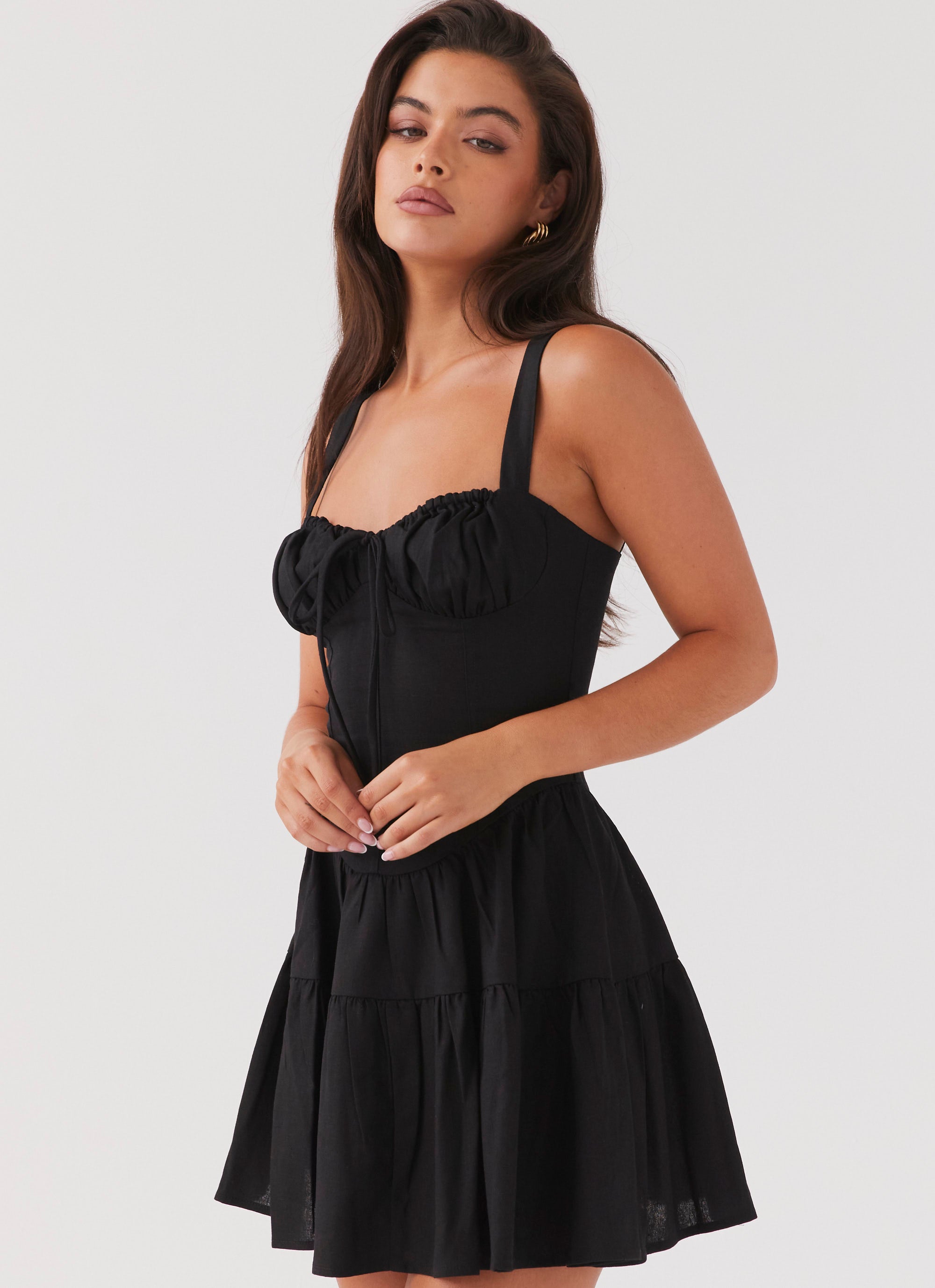 black flowy mini dress Lucie Linen Mini Dress