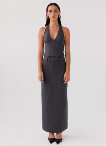On Call Tailored Maxi Skirt - Charcoal