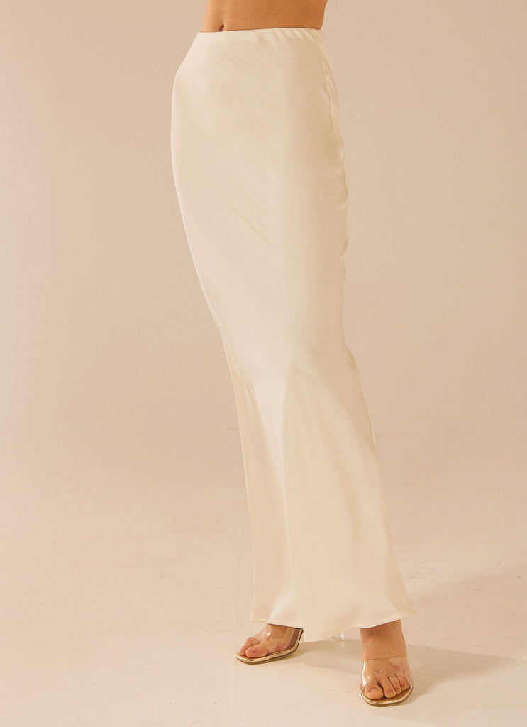 Aria Satin Maxi Skirt - Pearl - Peppermayo US