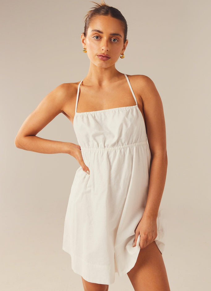 Set Me Free Linen Mini Dress - Pure White