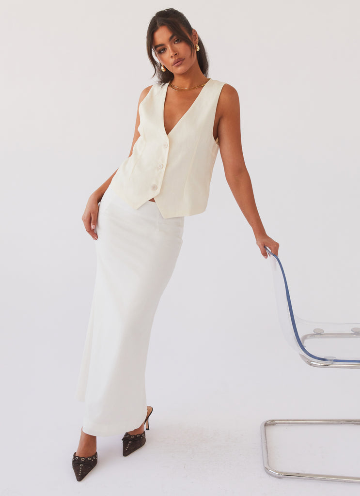 Born For Bordeaux Linen Midi Skirt White