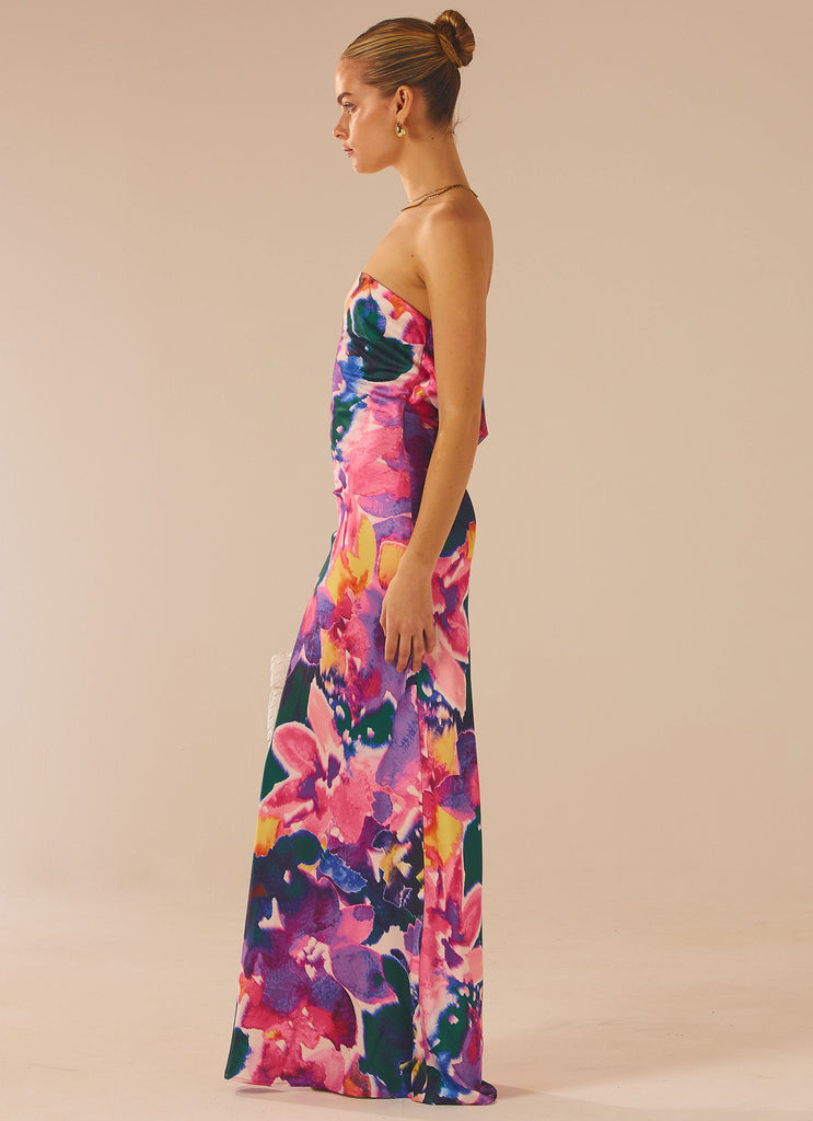 Womens Carried Away Maxi Dress in the colour Candy Bouquet in front of a light grey background