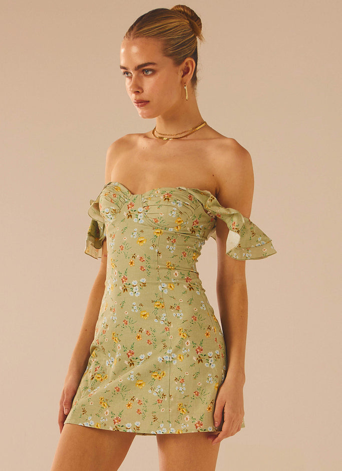 The Chateau Mini Dress - Sage Floral