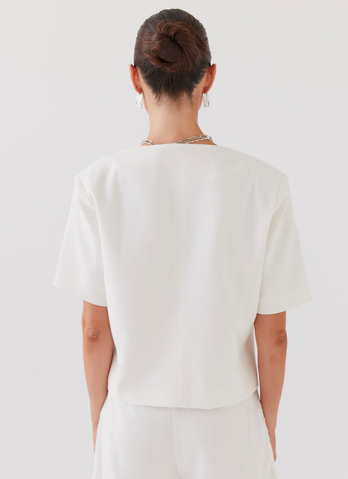 Hacienda Linen Short Sleeve Blazer - White