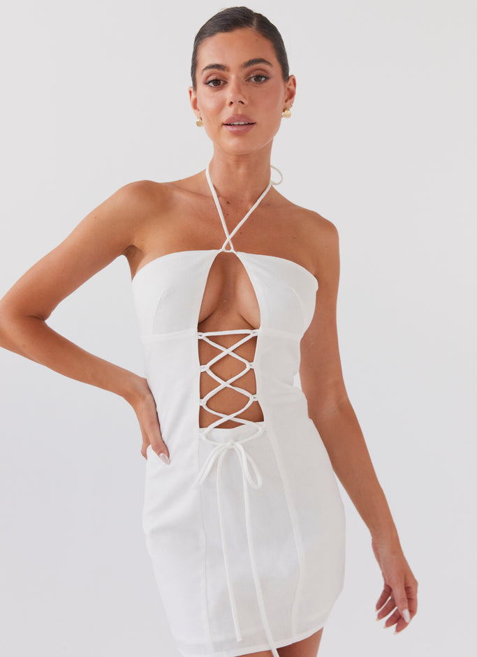 Island Echoes Linen Mini Dress - White